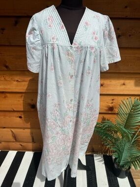 Vintage Women's Pastel Floral Nightgown - Light Blue/Pink